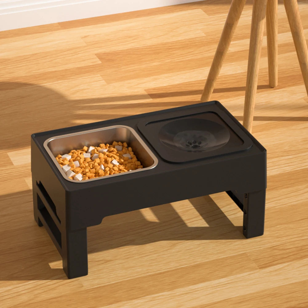 Elevated Dog Food Slow Feeder with Adjustable Heights Raised Dog Bowl Stand and Stainless Steel Bowls