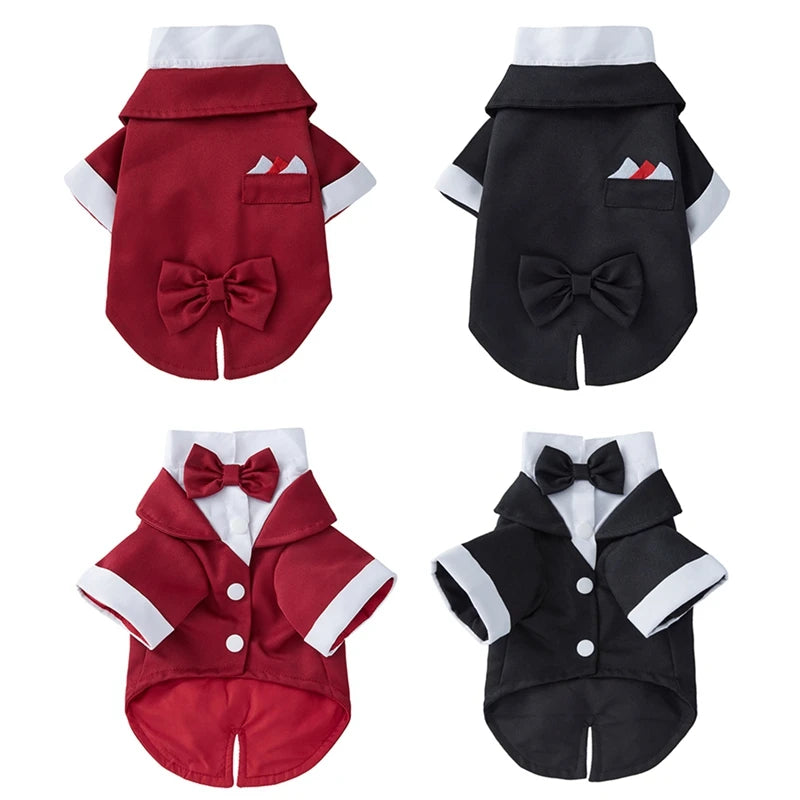 Pet Dog Tuxedo Formal Wedding Party Suit for Small Medium Dogs with Bow Tie Shirt Gentleman's Costume