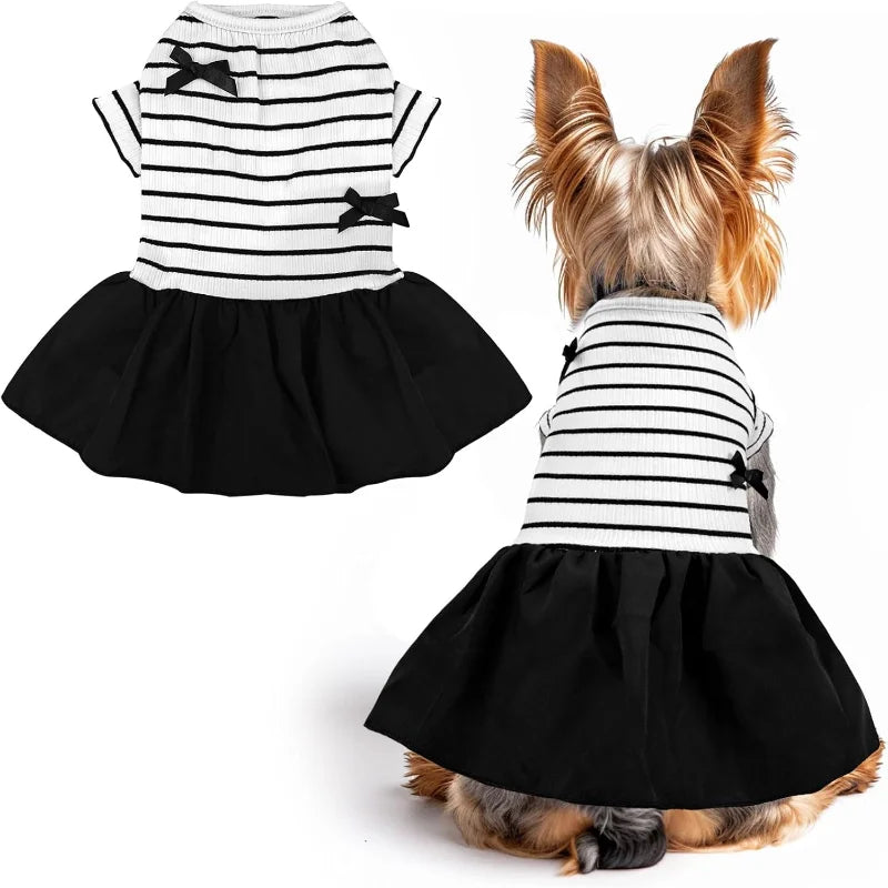 Dog Dresses Pet Dog Princess Stripe Bowknot Dress for Female Dogs and Small Cats Spring Summer Puppy Clothes