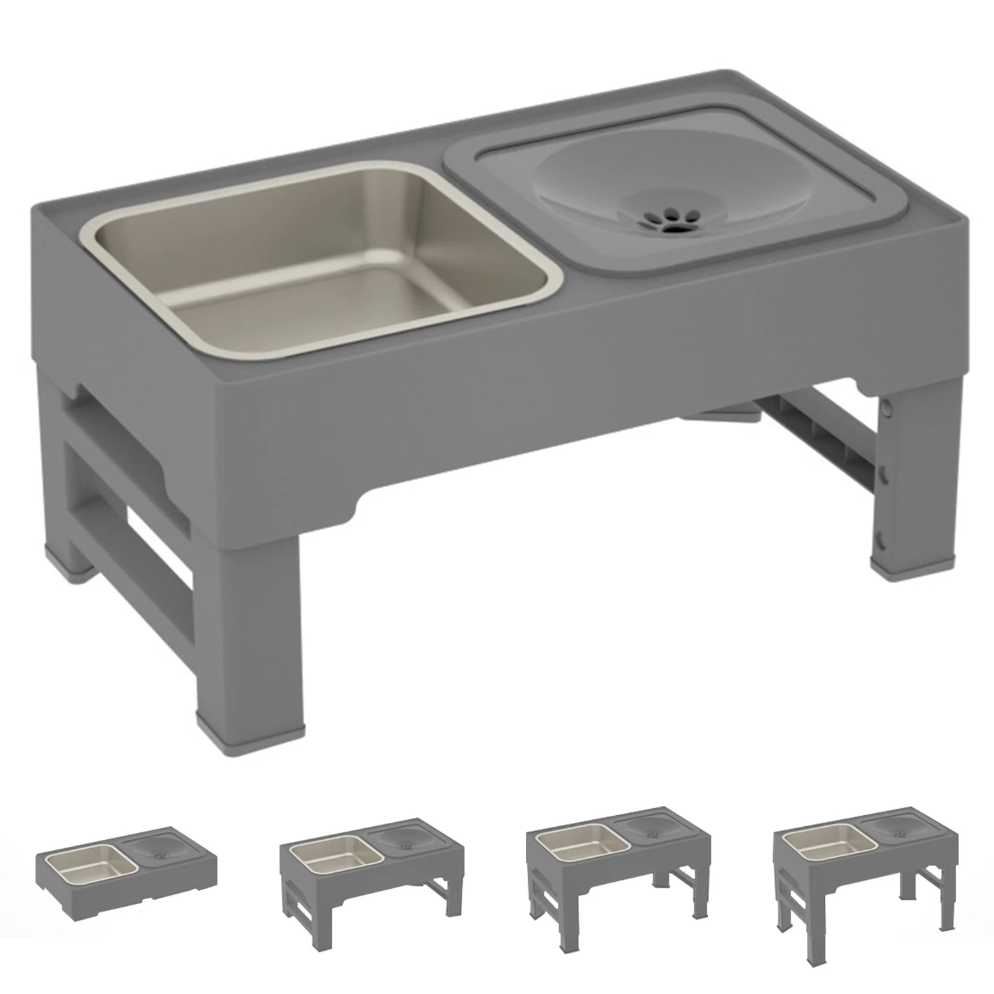 Elevated Dog Food Slow Feeder with Adjustable Heights Raised Dog Bowl Stand and Stainless Steel Bowls