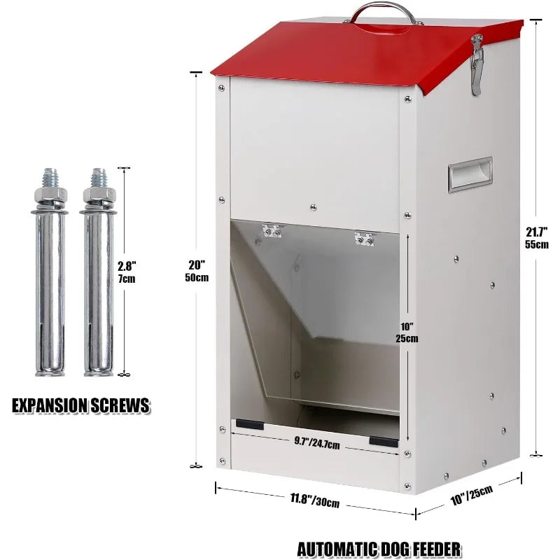 Galvanized Automatic Dog Feeder Large Breed Dog Food Dispenser 25lbs Outdoor Gravity Food Feeder for Large Dogs