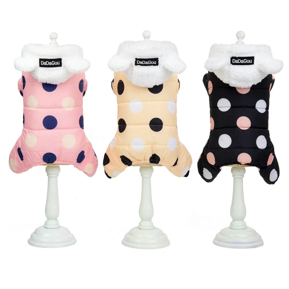 Winter Pet Hoodie Coat Cotton Dot Sweatshirt Super Warm Jumpsuit for Small Dogs Chihuahua Doggie Jacket