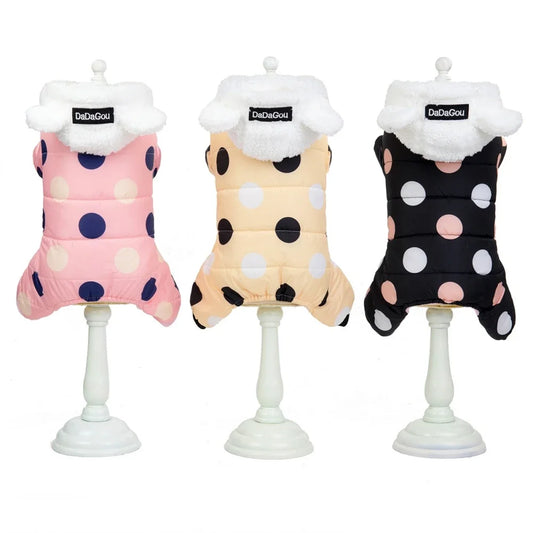 Winter Pet Hoodie Coat Cotton Dot Sweatshirt Super Warm Jumpsuit for Small Dogs Chihuahua Doggie Jacket