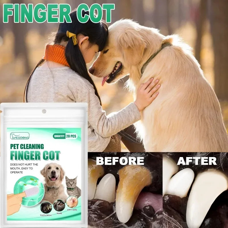 20-Piece Dog Toothbrush and Wet Wipes for Easy Pet Dental Care for Dogs and Cats