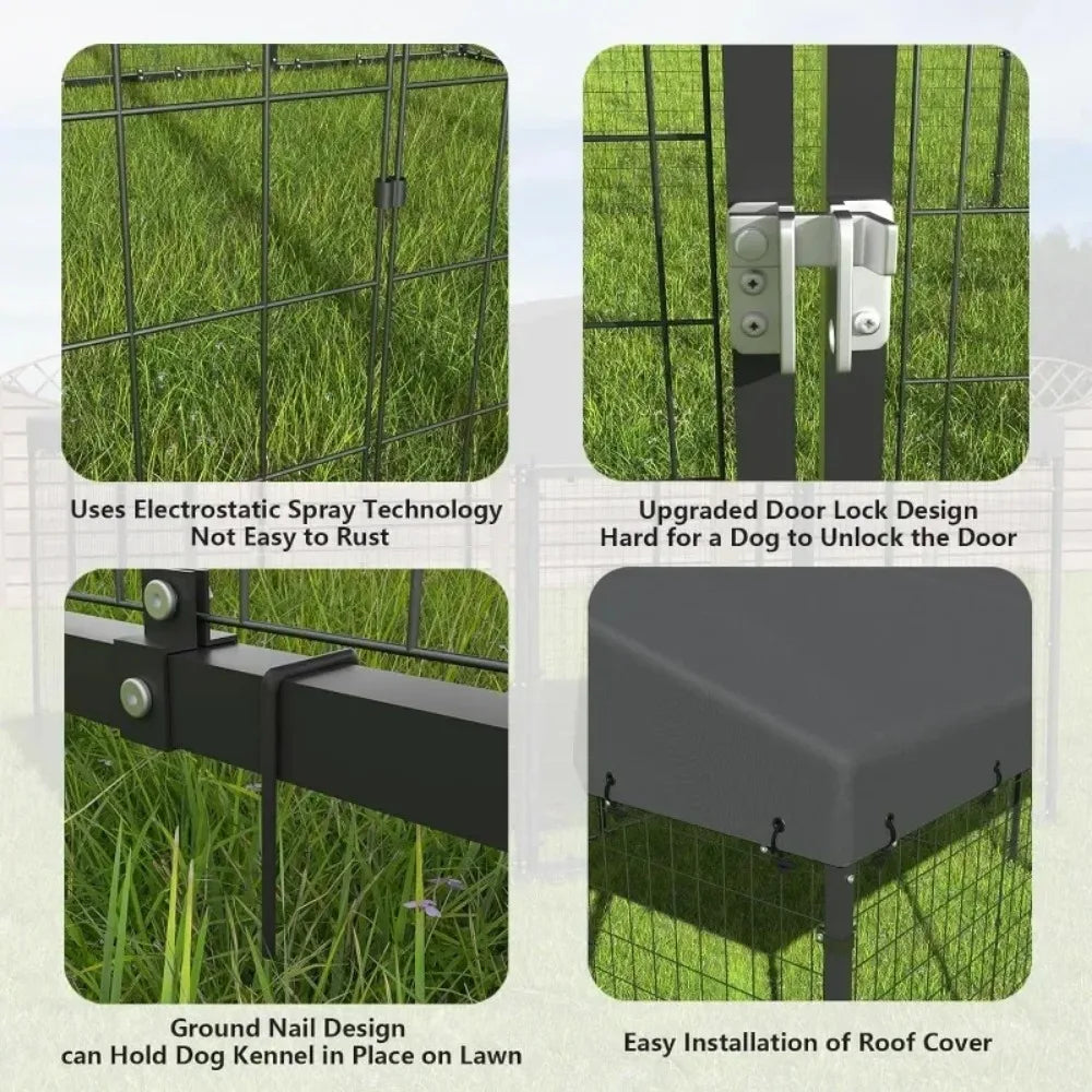 Large Dog Kennel Outdoor with Waterproof Roof Cover Heavy Duty Dog Cage Enclosure with Upgraded Metal Mesh and Secure Door Locks