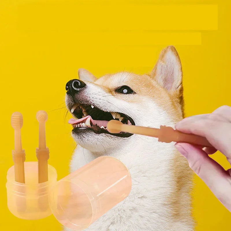 Teeth Whitening Dog Cat Silicone Soft Toothbrush Oral Care Kit Pet Supplies