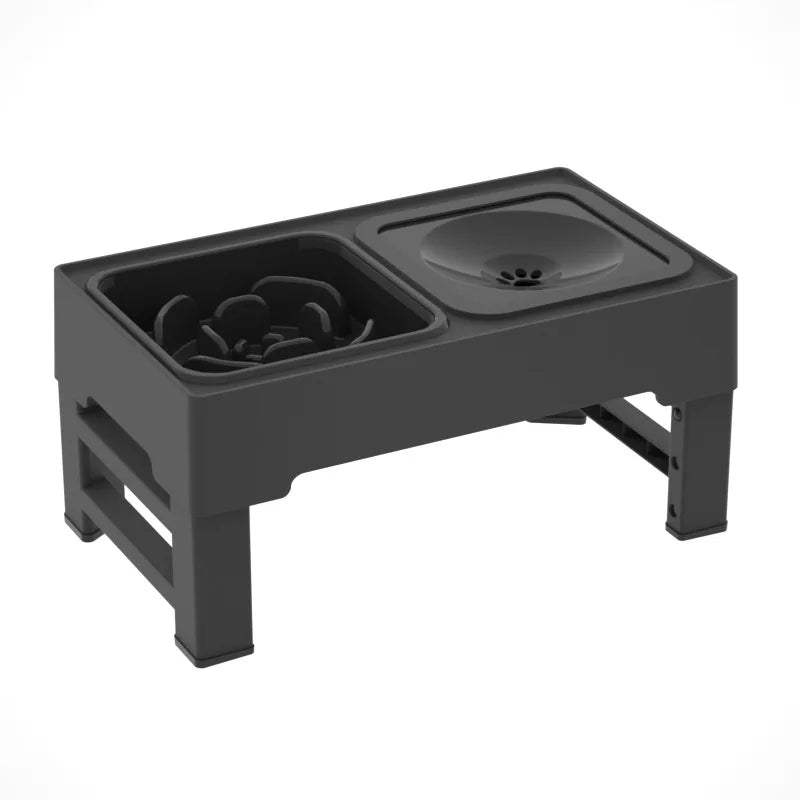 Elevated Dog Food Slow Feeder with Adjustable Heights Raised Dog Bowl Stand and Stainless Steel Bowls