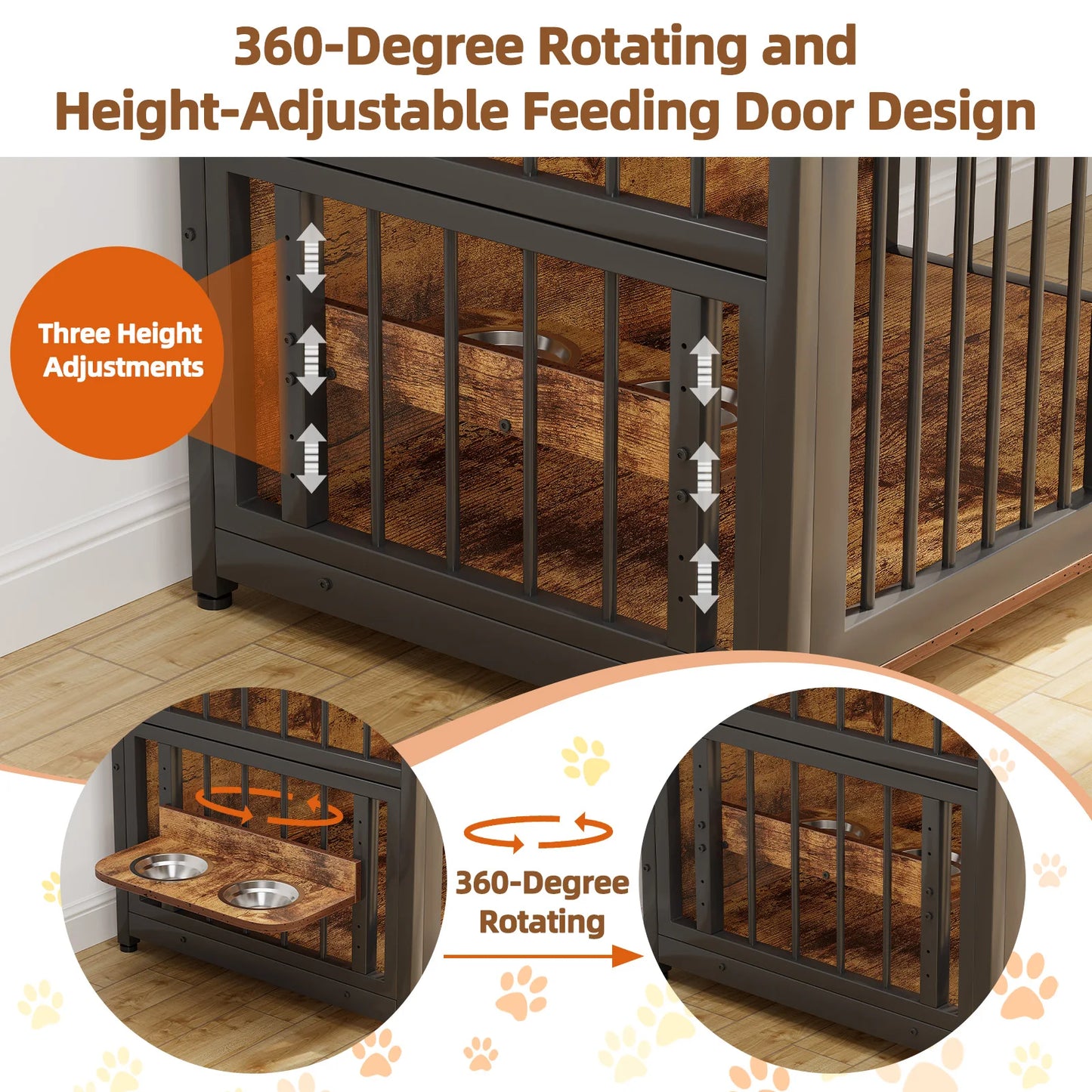 41 Inch Wooden Dog Crate Furniture with Storage Drawers and Adjustable Raised Feeder Indoor Pet House for Large and Medium Dogs