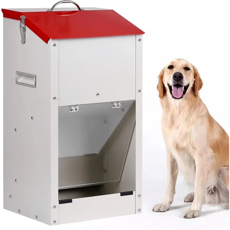Galvanized Automatic Dog Feeder Large Breed Dog Food Dispenser 25lbs Outdoor Gravity Food Feeder for Large Dogs
