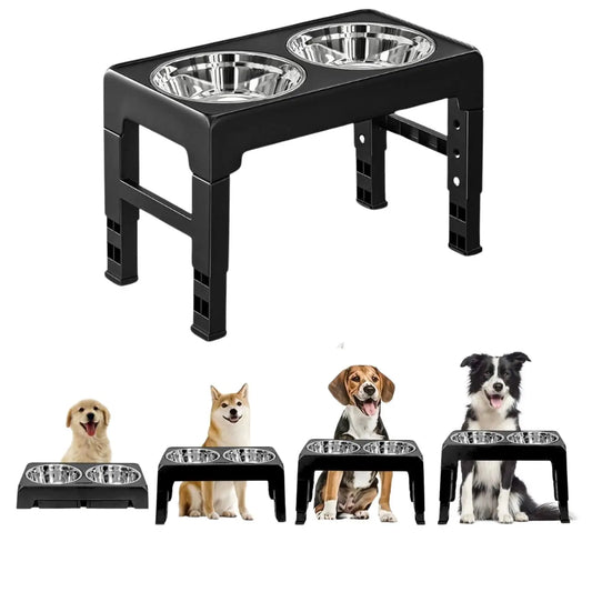 Multi Heights Folding Feeder Raised Dog and Cat Bowls Adjustable Heights Stainless Steel Perfect for Small and Large Pets