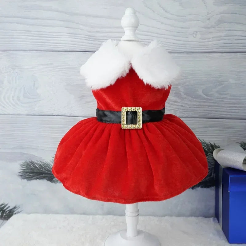 Christmas Coat Dog Dress Red Skirt Warm Bow Skirt Pet Clothes Comfortable Dog Costume