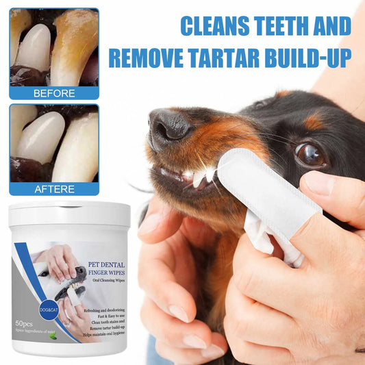 2024 New Pet Teeth Cleaning Wipes For Dogs Cats 50 Counts Toothbrush Disposable Wipes For Reducing Plaque and Tartar