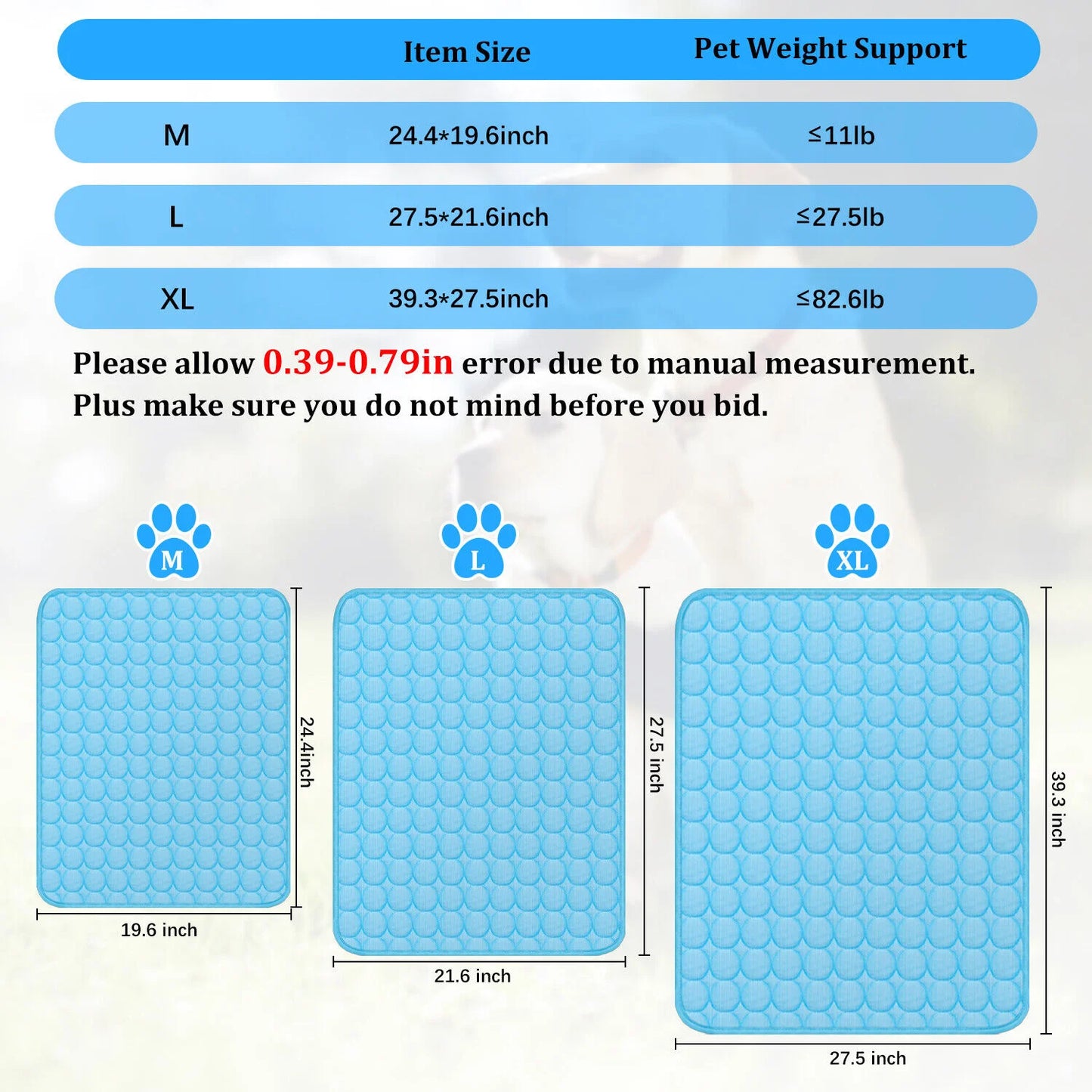 Pet Cooling Mat Cool Pad Cushion for Dogs Cats Puppies Summer Sleeping Bed