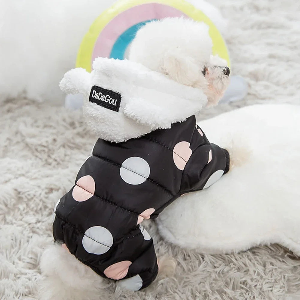 Winter Pet Hoodie Coat Cotton Dot Sweatshirt Super Warm Jumpsuit for Small Dogs Chihuahua Doggie Jacket