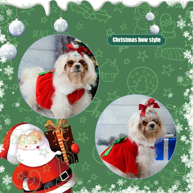 Christmas Coat Dog Dress Red Skirt Warm Bow Skirt Pet Clothes Comfortable Dog Costume