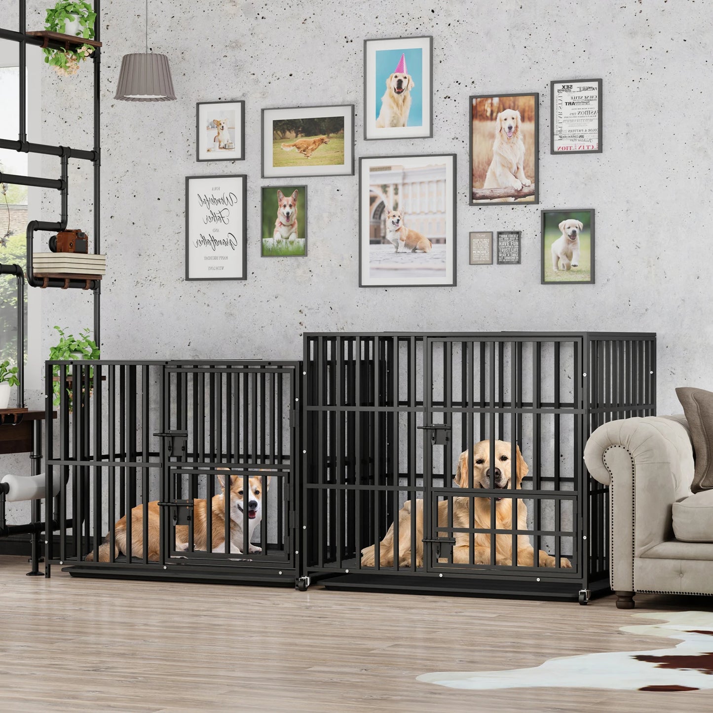 Heavy Duty Metal Dog Kennel Crate Cage with Removable Tray and Steel Lock Latch for All Breeds Double Layer