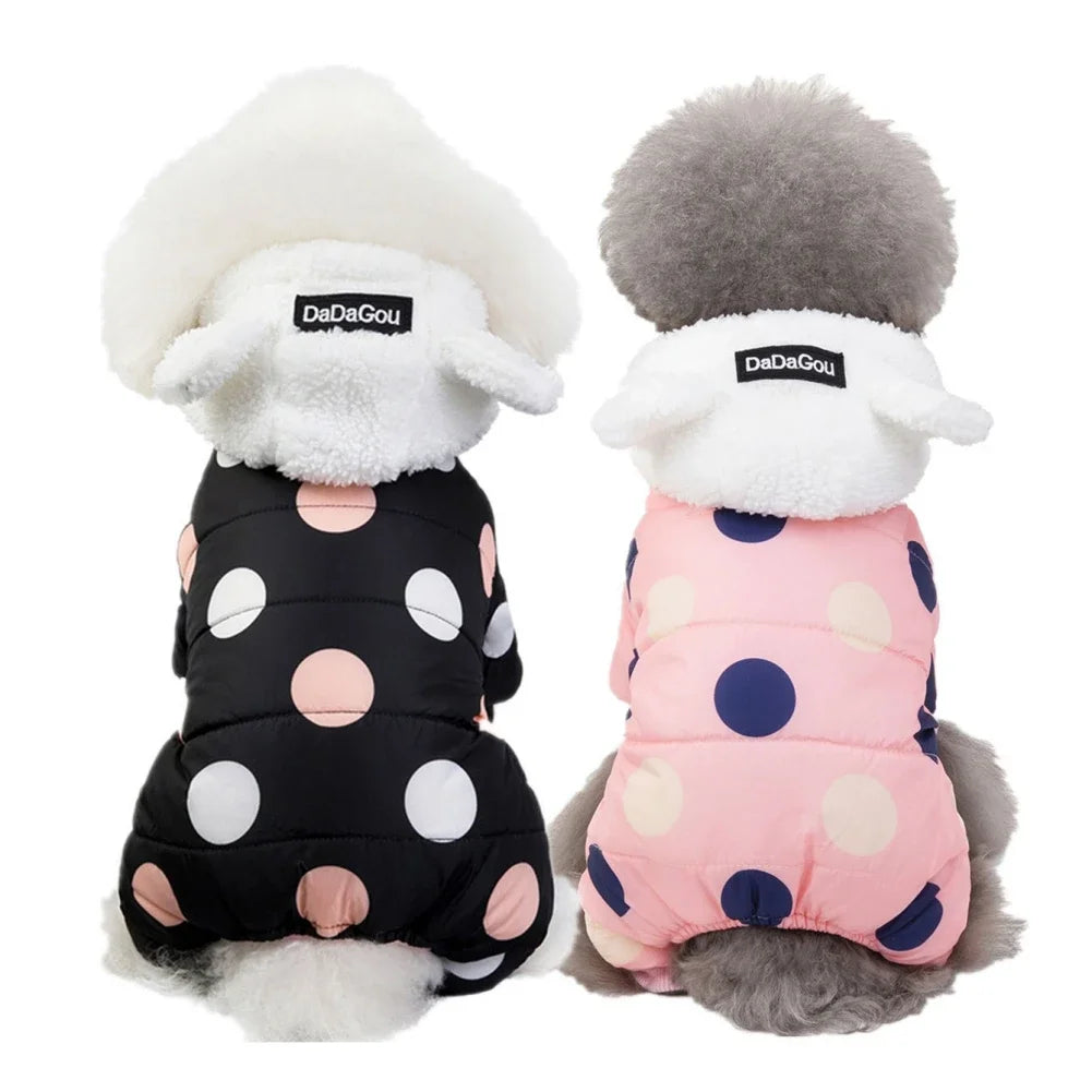 Winter Pet Hoodie Coat Cotton Dot Sweatshirt Super Warm Jumpsuit for Small Dogs Chihuahua Doggie Jacket