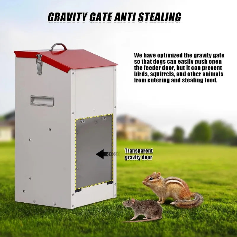 Galvanized Automatic Dog Feeder Large Breed Dog Food Dispenser 25lbs Outdoor Gravity Food Feeder for Large Dogs