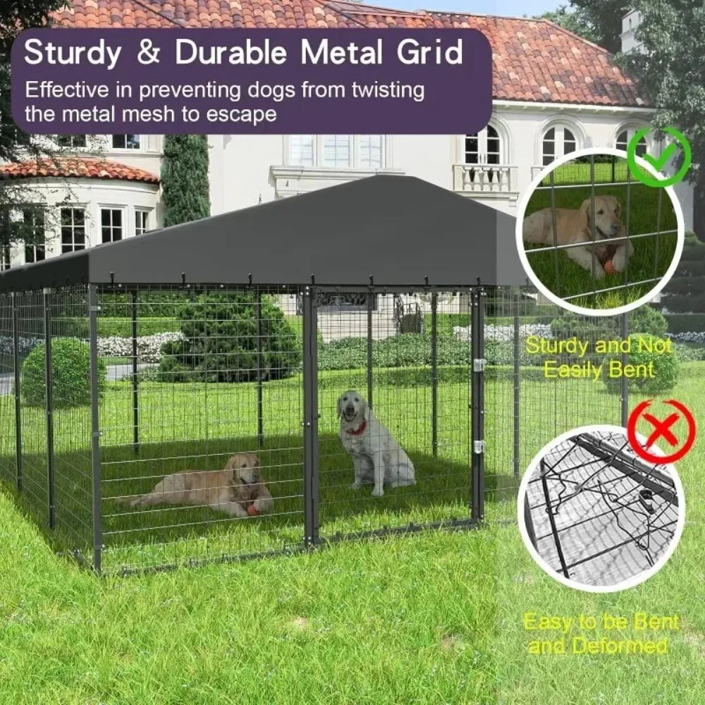 Large Dog Kennel Outdoor with Waterproof Roof Cover Heavy Duty Dog Cage Enclosure with Upgraded Metal Mesh and Secure Door Locks