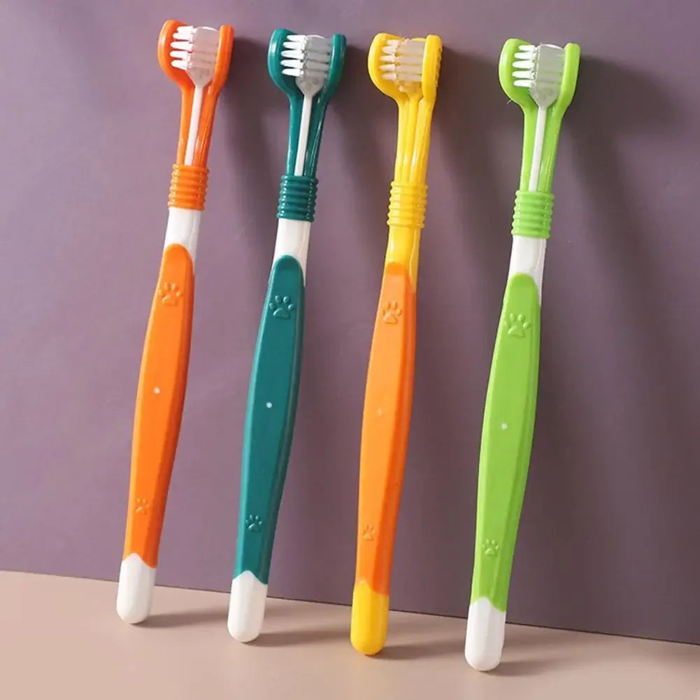 Three Sided Pet Toothbrush Three-Head Pet Toothbrush For Dogs And Cats Oral Cleaning Brush Care Products Tool Wholesale Dog