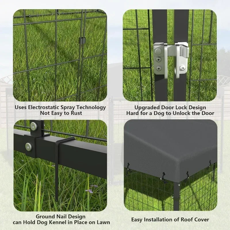 Large Dog Kennel Outdoor with Waterproof Roof Cover Heavy Duty Dog Cage Enclosure with Upgraded Metal Mesh and Secure Door Locks
