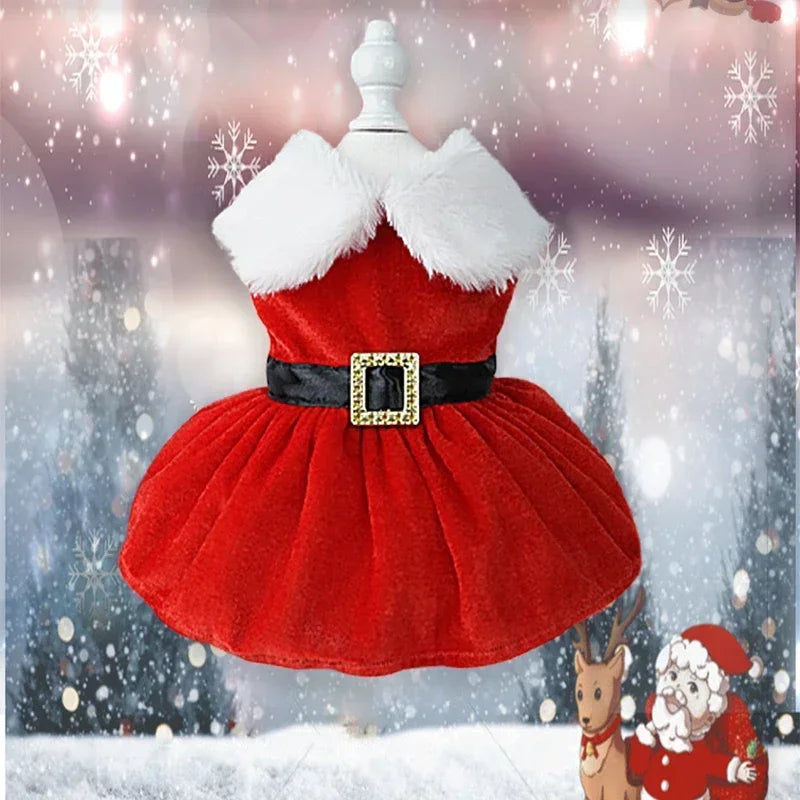Christmas Coat Dog Dress Red Skirt Warm Bow Skirt Pet Clothes Comfortable Dog Costume