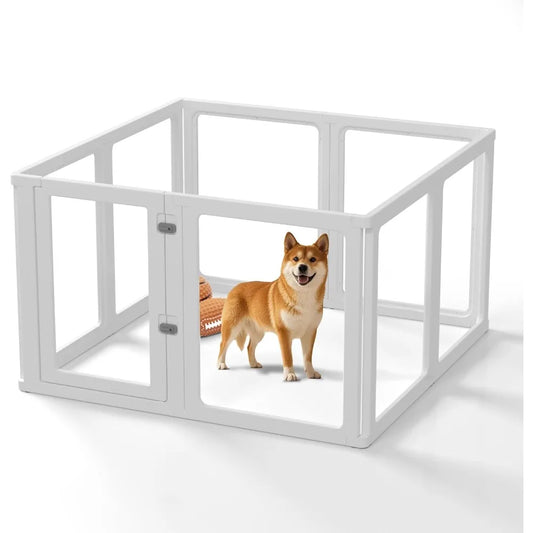 Dream Citylife Clear Acrylic Plastic Dog Playpen Indoor for Puppy Cat Rabbit Ferret Transparent Pet Pen Easy Assemble Whelping
