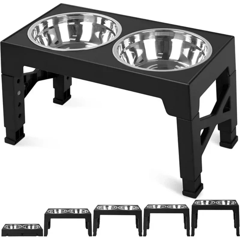 Height Adjustable Raised Dog Bowl Racks with Stainless Steel Food Bowls for Large Dogs and Cats Black