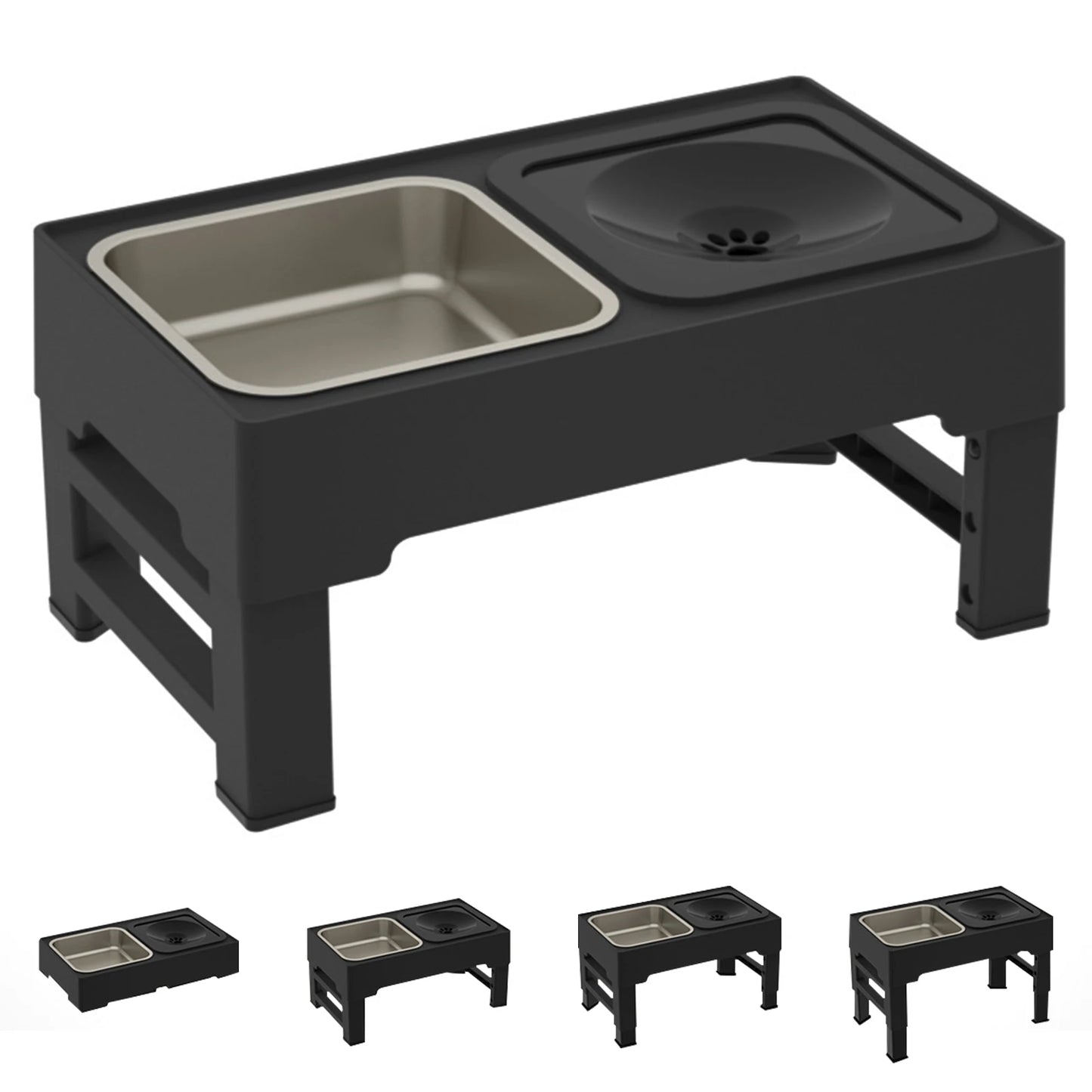 Elevated Dog Food Slow Feeder with Adjustable Heights Raised Dog Bowl Stand and Stainless Steel Bowls