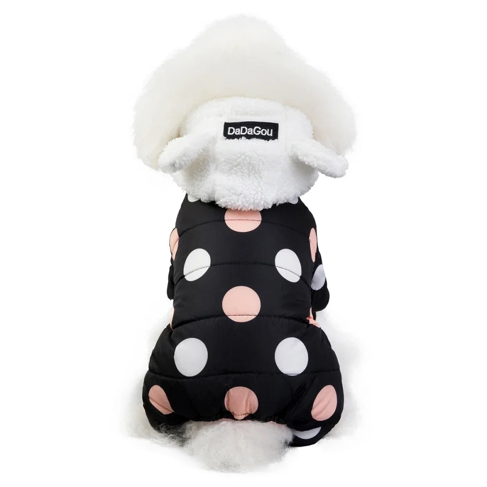Winter Pet Hoodie Coat Cotton Dot Sweatshirt Super Warm Jumpsuit for Small Dogs Chihuahua Doggie Jacket