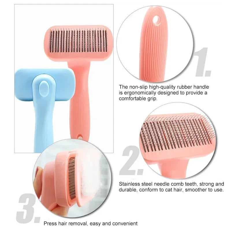 Self Cleaning Slicker Dog and Cat Brush with Massage Particles for Loose Hair Removal Pet Grooming Supplies