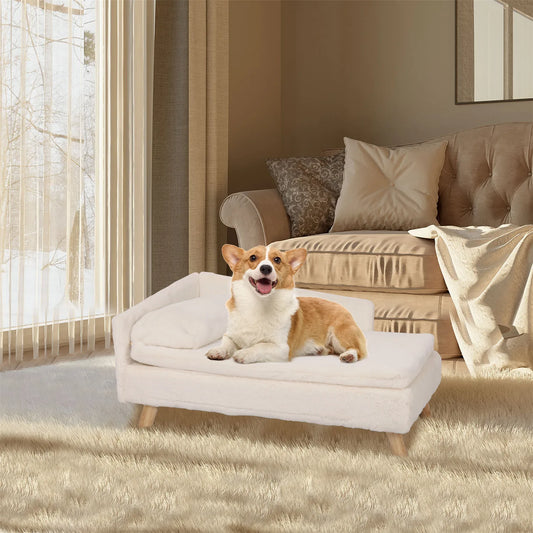 Elevated Nordic Pet Bed with Cozy Waterproof Pad Sturdy Wood Leg Sofa Bed for Small Dogs and Kittens