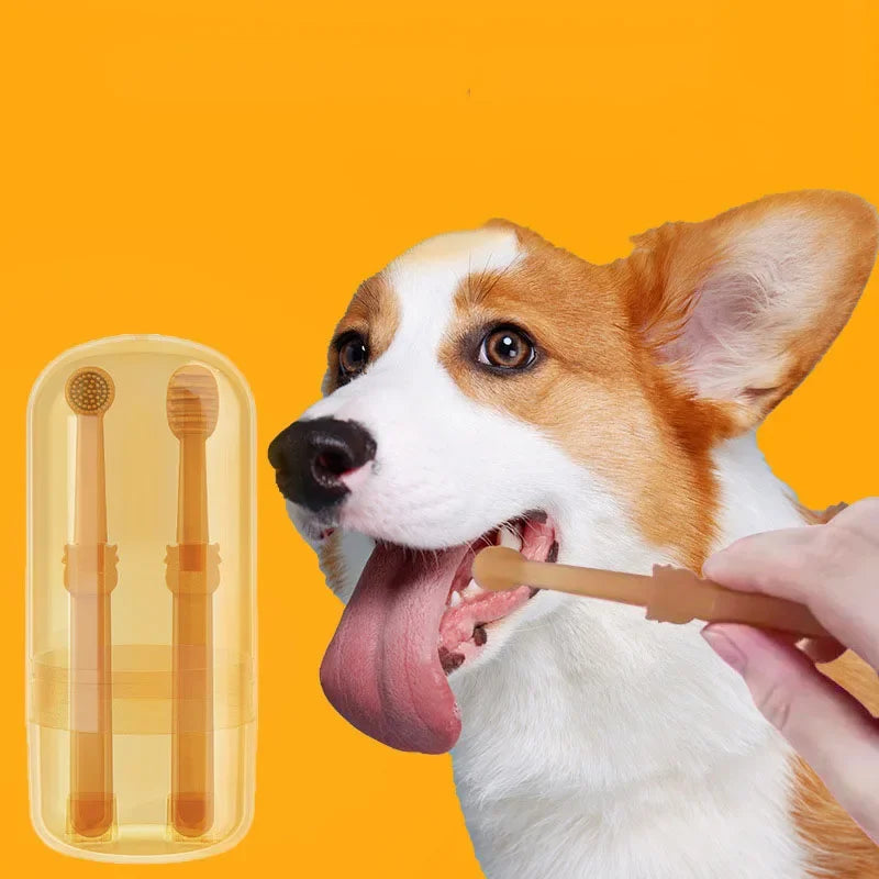 Teeth Whitening Dog Cat Silicone Soft Toothbrush Oral Care Kit Pet Supplies