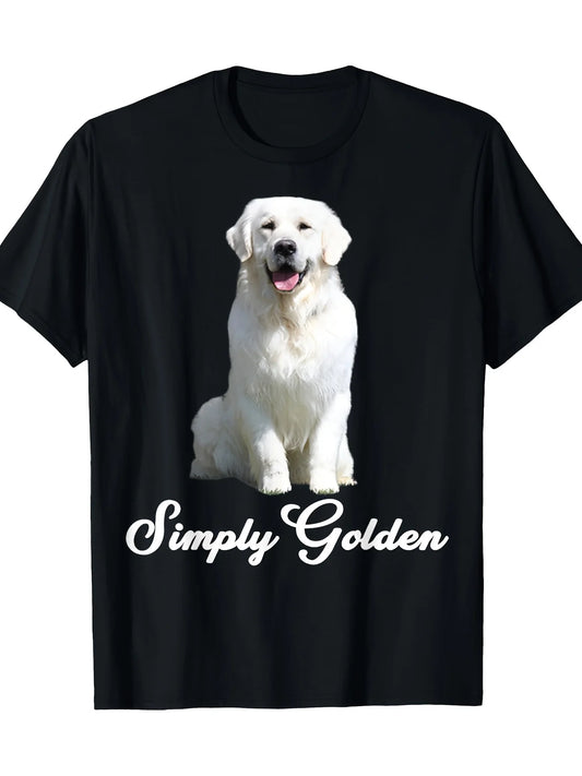 Simple Gold T-Shirt for Men with White English Cream Golden Retriever Design