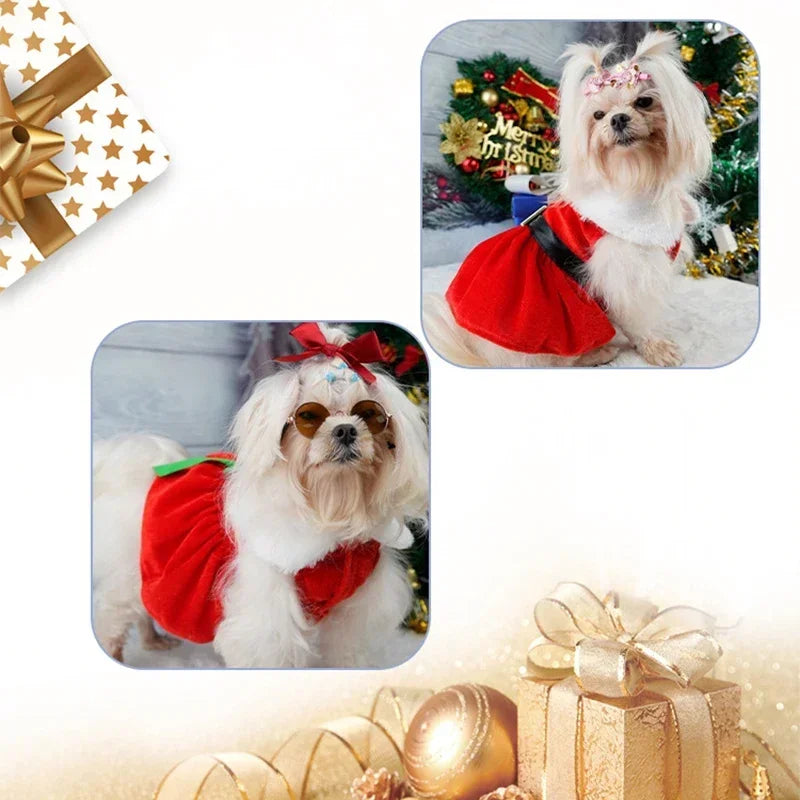 Christmas Coat Dog Dress Red Skirt Warm Bow Skirt Pet Clothes Comfortable Dog Costume