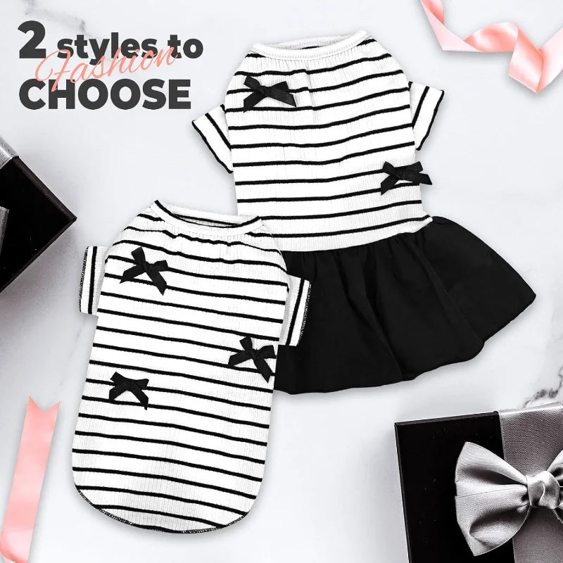 Dog Dresses Pet Dog Princess Stripe Bowknot Dress for Female Dogs and Small Cats Spring Summer Puppy Clothes