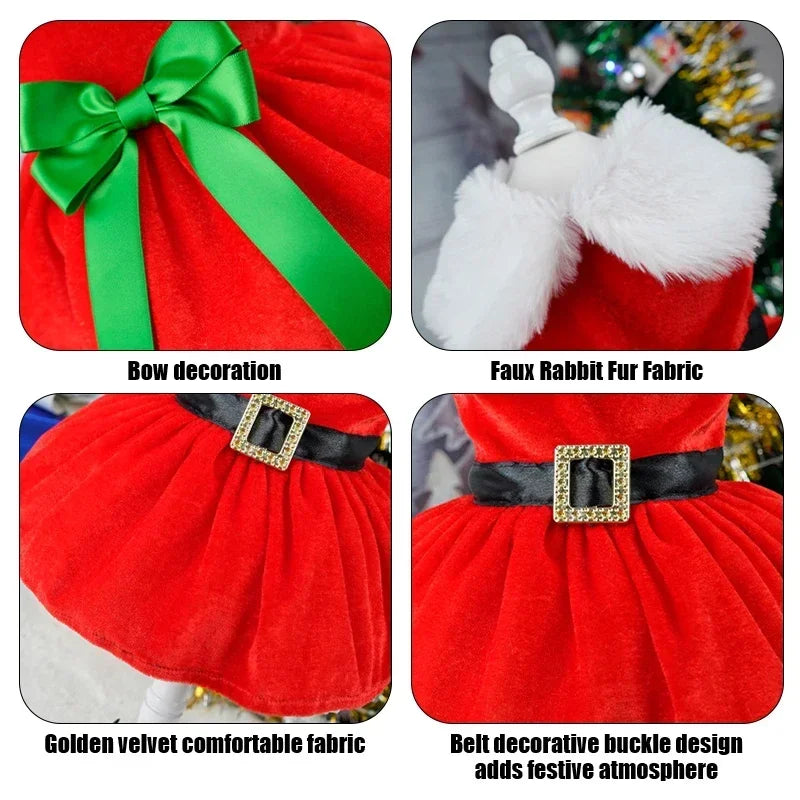 Christmas Coat Dog Dress Red Skirt Warm Bow Skirt Pet Clothes Comfortable Dog Costume