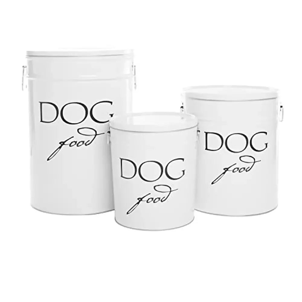 Large White Dog Food Canister 40 Lbs Storage Airtight Lid Eco-Friendly Alloy Steel Lead-Free Clean Neat Healthy Storage