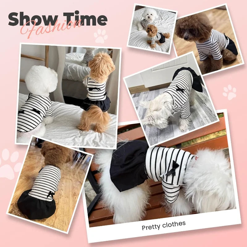 Dog Dresses Pet Dog Princess Stripe Bowknot Dress for Female Dogs and Small Cats Spring Summer Puppy Clothes