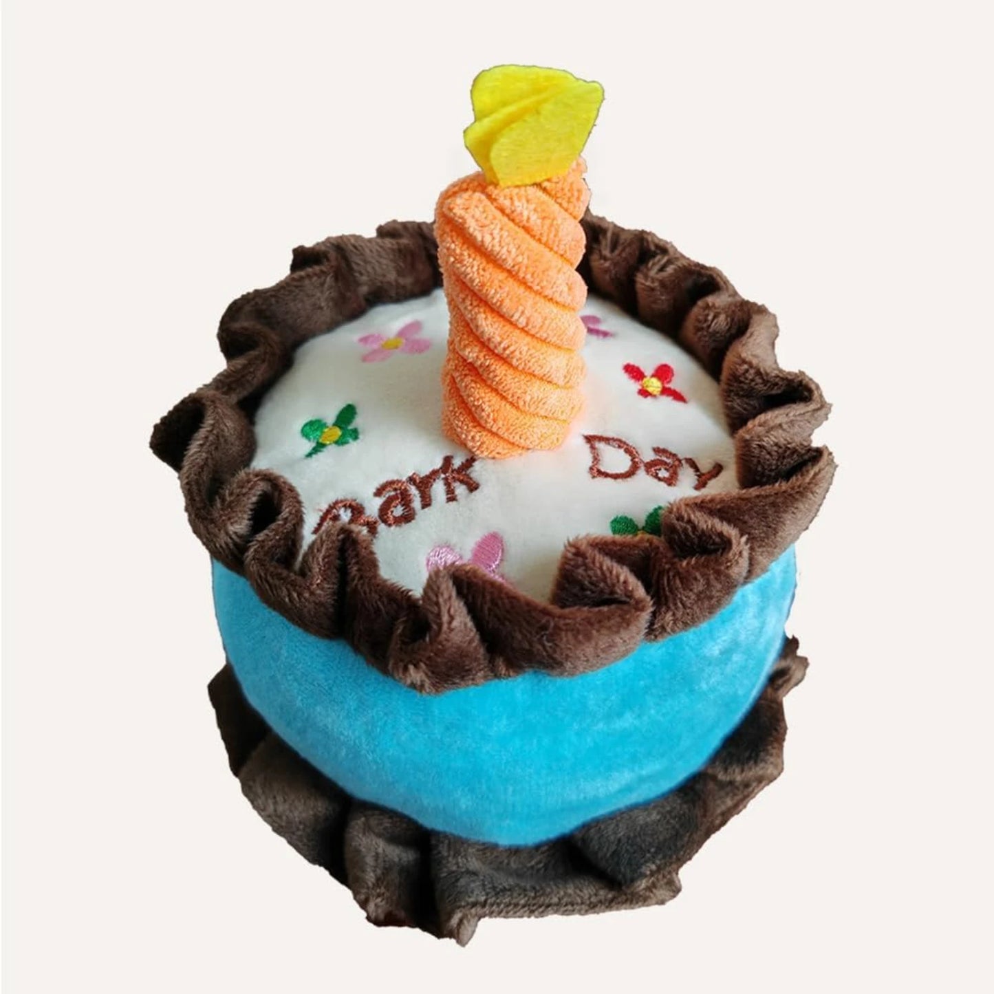 Soft and Adorable Medium and Large Plush Dog Toy Blue Birthday Cake