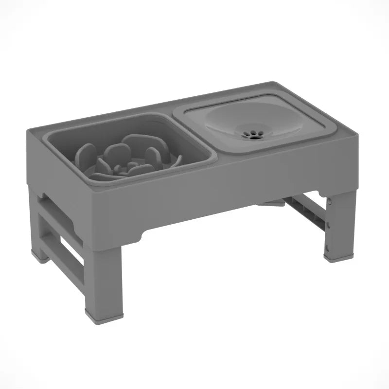 Elevated Dog Food Slow Feeder with Adjustable Heights Raised Dog Bowl Stand and Stainless Steel Bowls