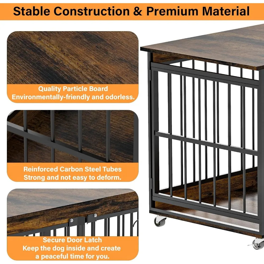 Dog Crate Furniture 48 Inch Heavy Duty Indoor Kennel for Medium Large Breeds Farmhouse Style Engineered Wood and Metal Design
